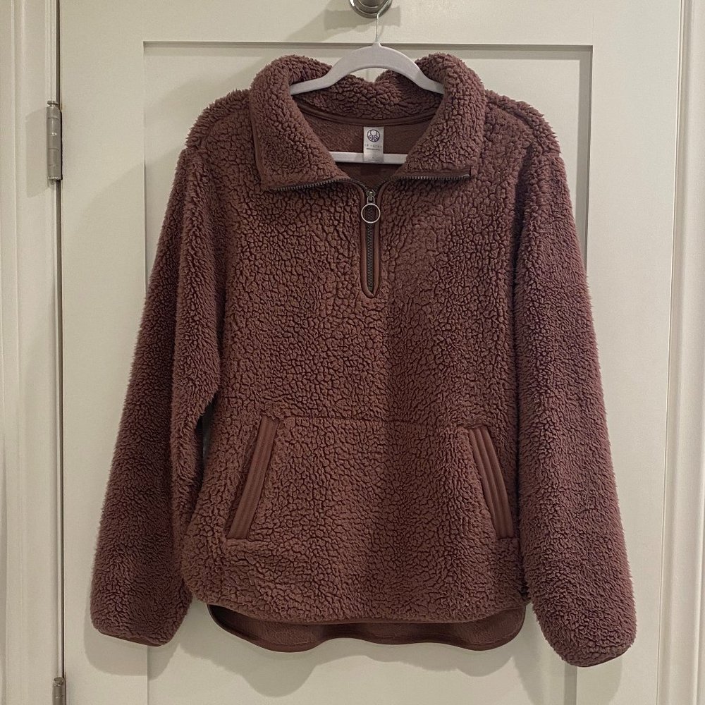 Te Verde Purple Quarter-Zip Shearling O-Ring Pullover